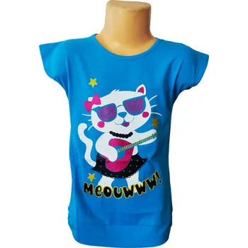 Dívčí tričko Artena Dívčí tričko KOČKA S KYTAROU krátký rukáv modré Barva: Modrá, Velikost: 116/122