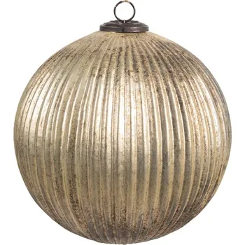 Vánoční ozdoba Zlatá skleněná vánoční cetka koule s proužky a odřením Noella XL – 24 cm