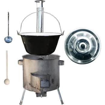 Outdoor vaření Smaltovaný kotlík 25 L (1,2 mm) + nerezová kotlina 45 cm (1,5 mm) STRONG CLASSIC + vařečka + naběračka