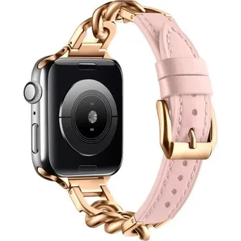 Ostatní příslušenství k chytrým hodinkám eses Kožený řemínek s řetízkem pro Apple Watch - Světle růžový, 38mm, 40mm, 41mm