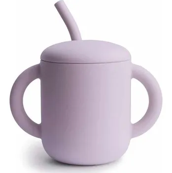 MUSHIE Silikonový hrneček s brčkem Soft Lilac