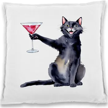 Dekorativní polštářek Polštářek Kočka s martini, Barva Bílá, Velikost 40×40 cm, Canvas Bavlněný polštář Bezvatriko.cz 2745