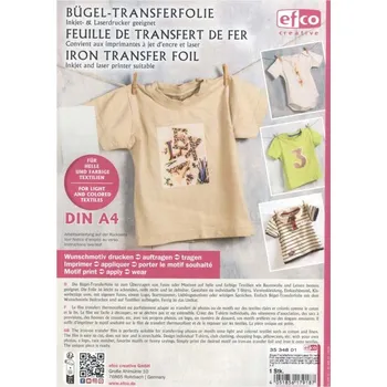 Textilní nažehlovací páska efco creative Transferová nažehlovací fólie pro světlý a barevný textil A4