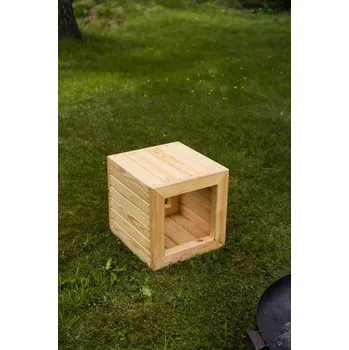 Taburet Vingo Sedací dřevěná kostka z masivu - přírodní, 45 x 45 x 45 cm