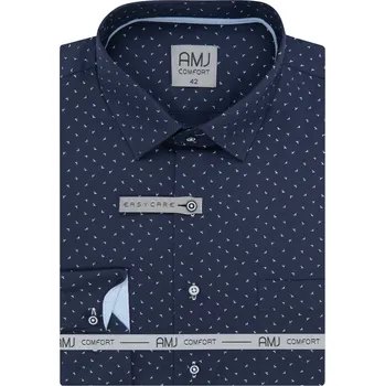 Pánská košile AMJ Slim Fit navy se vzorem VDSBR1387 velikost: 42, délka rukávu: dlouhý rukáv