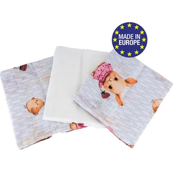 látková plena Bomimi Pleny bavlna Premium 140 g/m2 potisk, 80x70, 3ks, ZAJÍČEK-RŮŽOVÁ