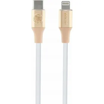 Datový kabel Kabel USB s logem Guess Ebossed – kabel USB-C na Lightning certifikovaný MFi 1,5 m (zlatý)