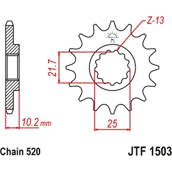 Řetězová sada pro motocykl JT řetězové kolo přední 2061 13 KAWASAKI KSF 250 87-04, KEF 300 95-03 (206113JT) (řetěz 520) (JT řetězové kolo přední 2061 13 KAWASAKI KSF 250 87-04, KEF 300 95-03 (206113JT) (řetěz 520))