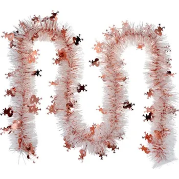 Vánoční ozdoba Bílo-červený vánoční řetěz na stromeček se stříbrnými sobíky Gerno – 200 cm