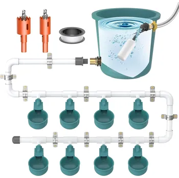 Napáječka pro ptáka Automatická napáječka pro drůbež kuřata s 8 napáječkami, 8 speciálních T-kusů