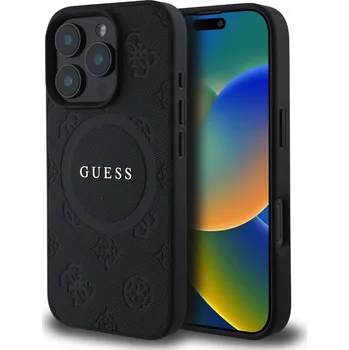Telefonní příslušenství Guess Saffiano Peony Stamp MagSafe Zadní Kryt pro iPhone 16 Pro Barva: Černá