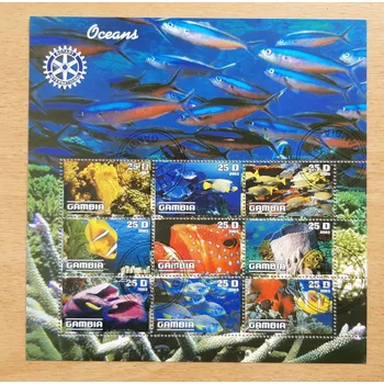Poštovní známka Gambia raz. aršík, ryby, mořská fauna, Rotary, r. 2003