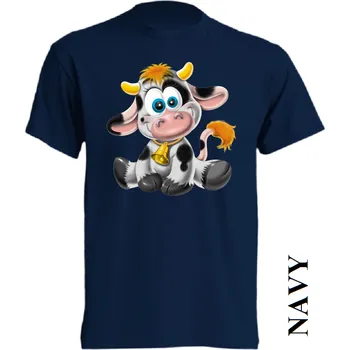 Dívčí tričko levné-dětské-bavlnene-tričko-potisk-kravička Barva: Navy - tmavě modrá, velikost: 98