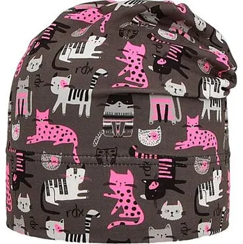 Čepice dětská dlouhá čepice s kočkami RDX 0606 šedá velikost 50-52