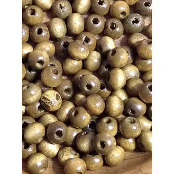 Korálek Dřevěné korálky Ø8-9 mm 20 g khaki tmavší