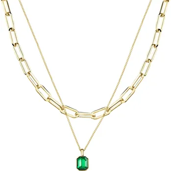 Náhrdelník Pozlacený náhrdelník z mosazi se skleněným detailem - AR537-8203