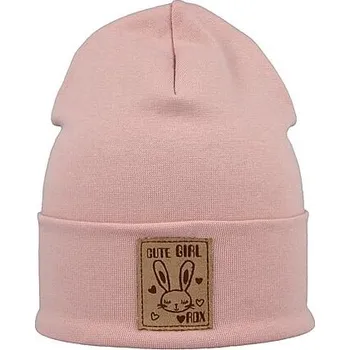 Kojenecká čepice bavlněná čepička se zajíčkem RDX 0621 pudrová velikost 40-44