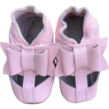 Capáčky EVTODI Kožené capáčky s koženou podrážkou sandálky s mašličkou růžové 6-12 měsíců Růžová 19,5