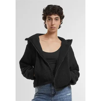 Ladies Short Hooded Sherpa Jacket - black XS