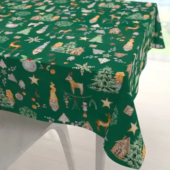 ubrus Vánoční bavlněný čtvercový ubrus Sandra SA-508 Vánoční skřítci a ozdoby na zeleném 40x40 cm