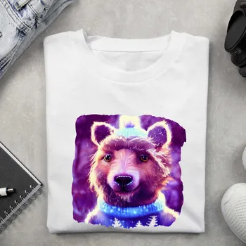 Dámské tričko Dámské tričko - Vánoční motiv medvídek Barva: Bílá, Velikost: XL