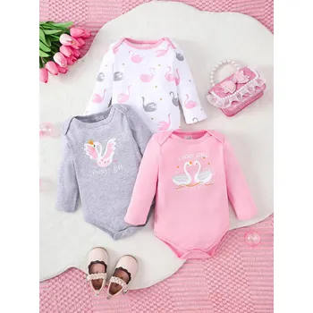 Kojenecké dívčí body s dlouhým rukávem (sada 3 ks) potisk labutě Velikost: 3 měsíce