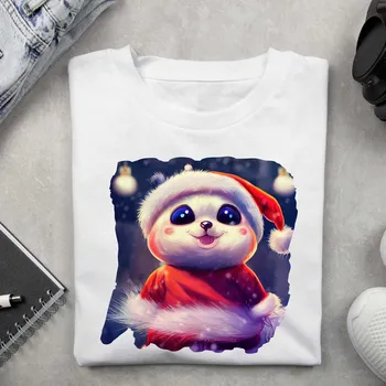 Dámské tričko Dámské tričko - Vánoční motiv zvířátko Barva: Bílá, Velikost: 2XL