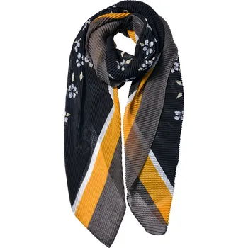 Šátek Žluto černý šátek se žebrováním a potiskem - 85*180 cm