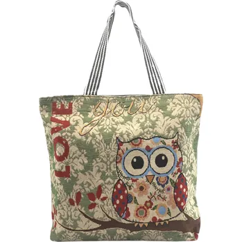 Plátěná taška motiv sovičky s květinami, pruhované ucho