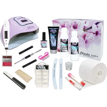 Startovací sada na Polygel nehty XXXL 120W růžová s bruskou 10W