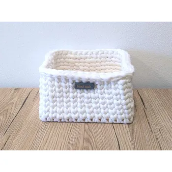 Háčkovaný košík čtvercový 15x15 cm, bavlna, barva bílá
