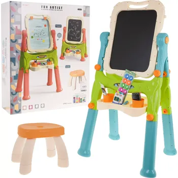 Kancelářský nábytek Dětská tabule 2v1 magnetická a křídová s výškovým nastavením a taburetem