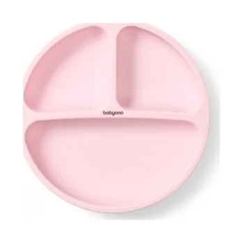 dětská jídelní sada Silikonový talíř pro děti, tříkomorový s přísavkou - růžový
