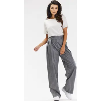 Dámské kalhoty Elegantní široké kalhoty s pruhy A677 Barva: Šedá, Velikost: M