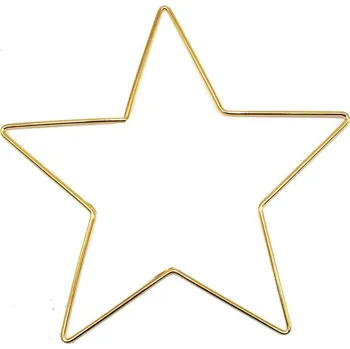 Vánoční dekorace Kovový kruh, ZLATÝ, HVĚZDA, cca 20 cm, 1 kus