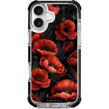 Pouzdro na mobilní telefon Odolný obal Mobiwear MagSafe Elite Bumper - Apple iPhone 16 Plus - D006D Temné červené květy (Odolný kryt, pouzdro, obal Mobiwear Elite Bumper na mobil Apple iPhone 16 Plus - D006D Temné červené květy, materiál Plast + TPU silikon + kov - zesílená ochrana