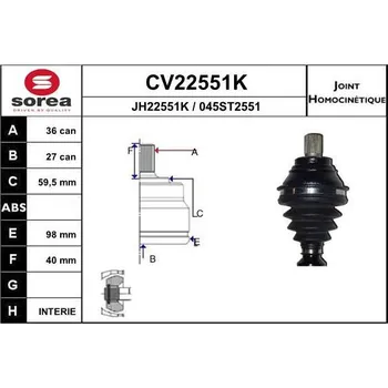 Autodíl Sada kloubů, hnací hřídel EAI CV22551K