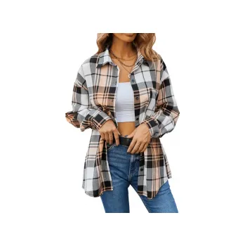 Dámská kostkovaná košile s dlouhým rukávem oranžová S