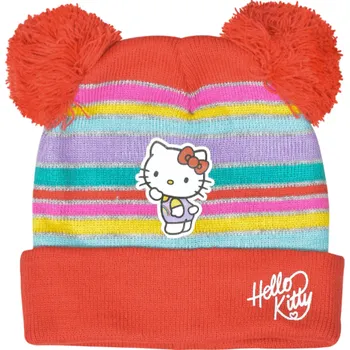Čepice Čepice Hello Kitty červená s bambulkama One Size