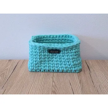 Háčkovaný košík čtvercový 15x15 cm, bavlna, barva světle tyrkysová