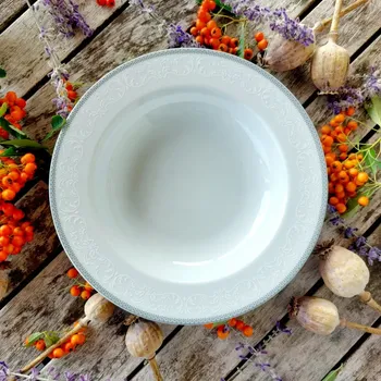 Talíř OPAL talíř hluboký 23 cm, šedá krajka, Thun 1794 (Porcelánový talíř 1. jakost)