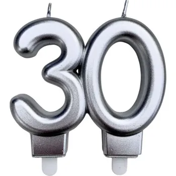 Dortová svíčka MZ Svíčka na dort "30" - pět druhů barev Barva: Stříbrná