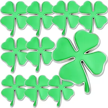 samolepka Sada 10ks Samolepka 3D čtyřlístek, barva chrom/zelená (UŠETŘÍTE! Výhodné balení samolepek)