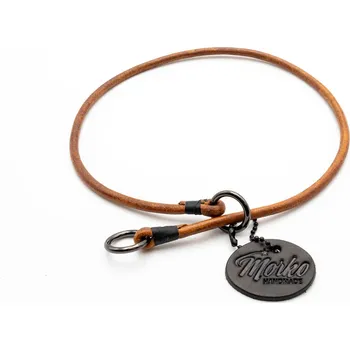 Obojek pro psa Morko Výstavní obojek – hnědá kulatá kůže 5 mm, kování šedý lesk cm: 35(cm)