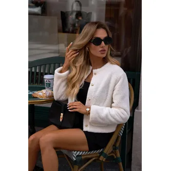 Dámský kabát Krátký plyšový kabátek MOE M807 smetanový EU velikost: S