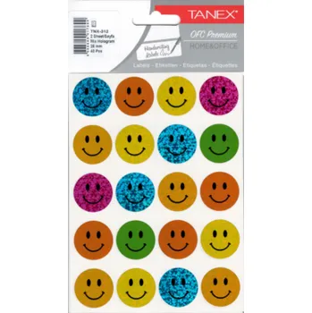 samolepka Samolepky smajlík hologram, 25mm, 40ks, bar.mix, TNX-312