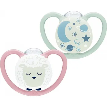 NUK Silikonové šidítko Space Night (6-18 m.) 2 ks box Holka