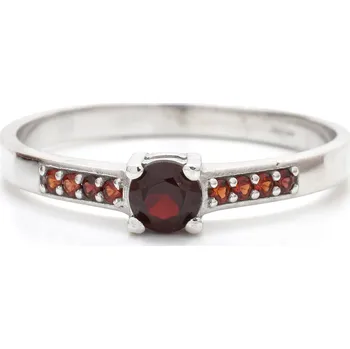 Prsten Stříbrný prsten s českým granátem Delloa - 51, Rhodiování