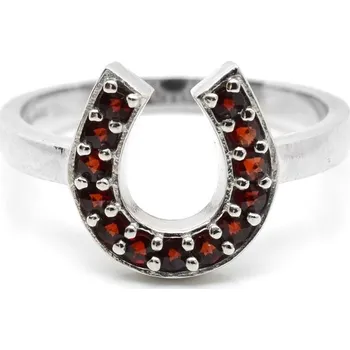 Prsten Stříbrný prsten podkova český granát Keisy - 67, Rhodiování