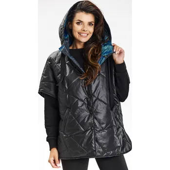 Kimono vesta s kapucí se zapínáním na patentky A684 Barva: Černá, Velikost: S/M